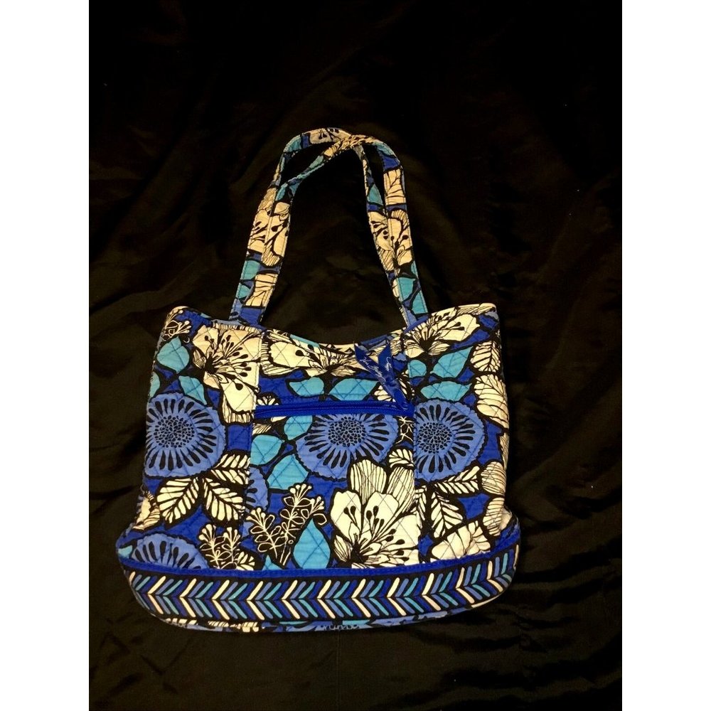 Vera Bradley Blue Bayou Tote Bag Blue White Double Handle Medium Abstract Floral